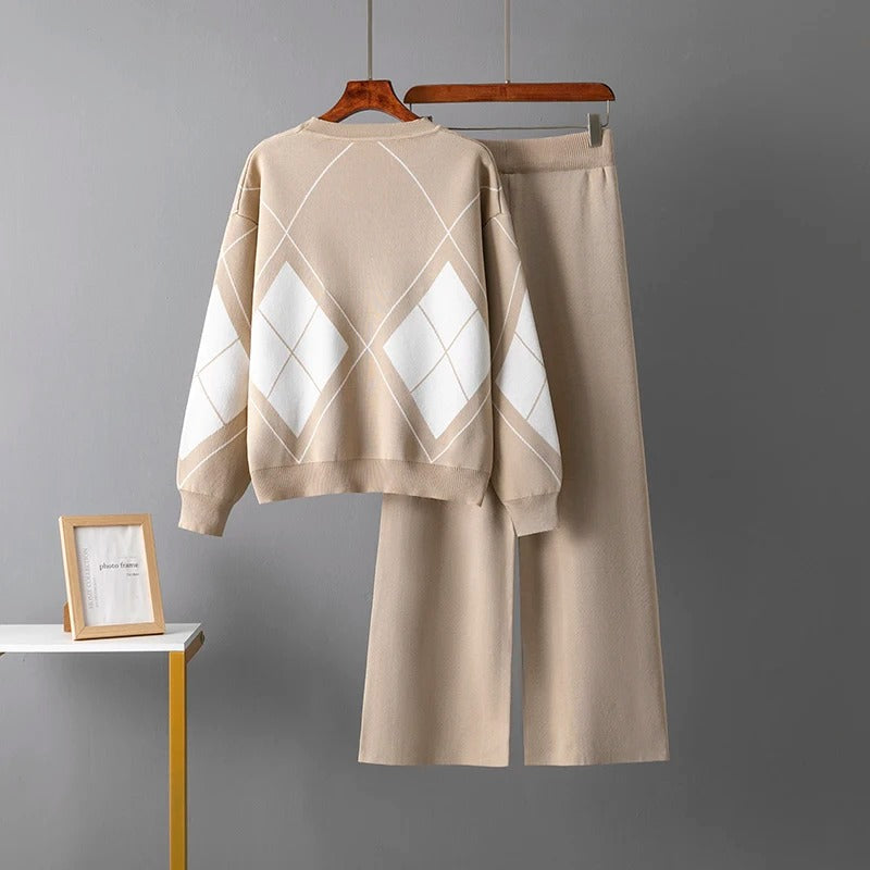 Ensemble chaud composé d'un pull et d'un pantalon | Pull et pantalon en maille pour femme
