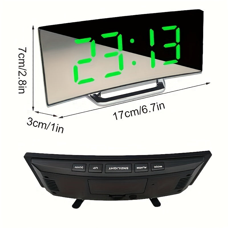 Moderne digitalt vækkeur | Buet LED-spejldisplay