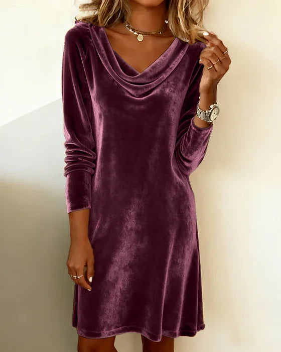 Luxe Fluwelen Jurk Voor Dames | Elegante Jurk Met Gedrapeerde Halslijn