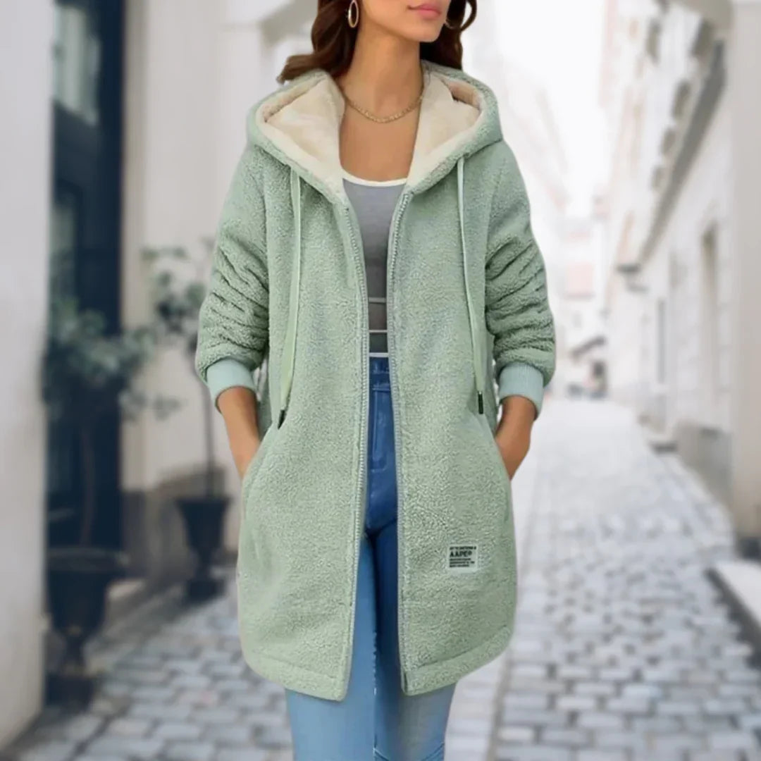 Dames Fleecejas Halflang | Jas Met Sherpa-Voering En Capuchon