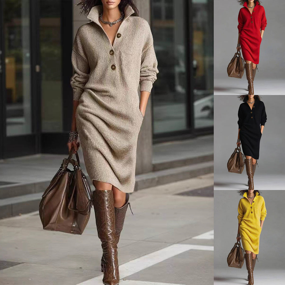 Trui Jurk Met Lange Mouwen | Warme Casual Winterjurk