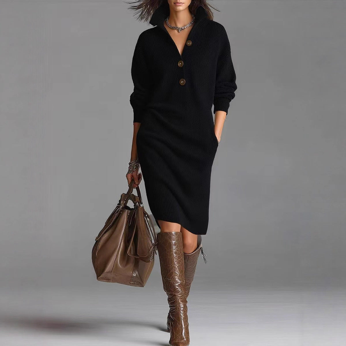 Trui Jurk Met Lange Mouwen | Warme Casual Winterjurk