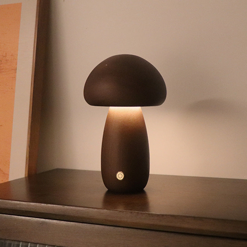 Paddenstoelvormige Oplaadbare Tafellamp | Dimbare Houten Lamp