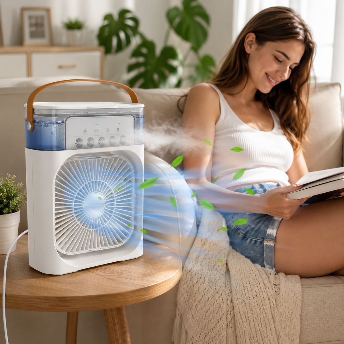 Draagbare USB Luchtkoeler – Persoonlijke Ventilator met Mistfunctie & Timer