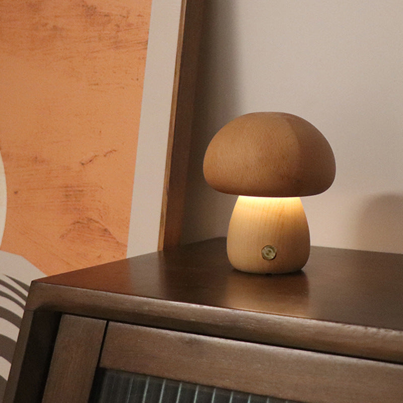 Paddenstoelvormige Oplaadbare Tafellamp | Dimbare Houten Lamp