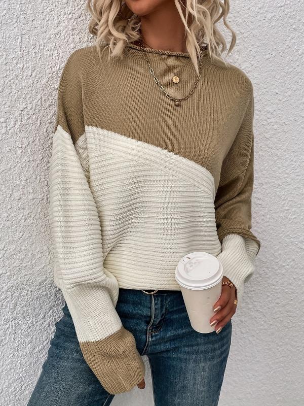 Pull doux et chaud | Pull pour femme à empiècements colorés et col roulé