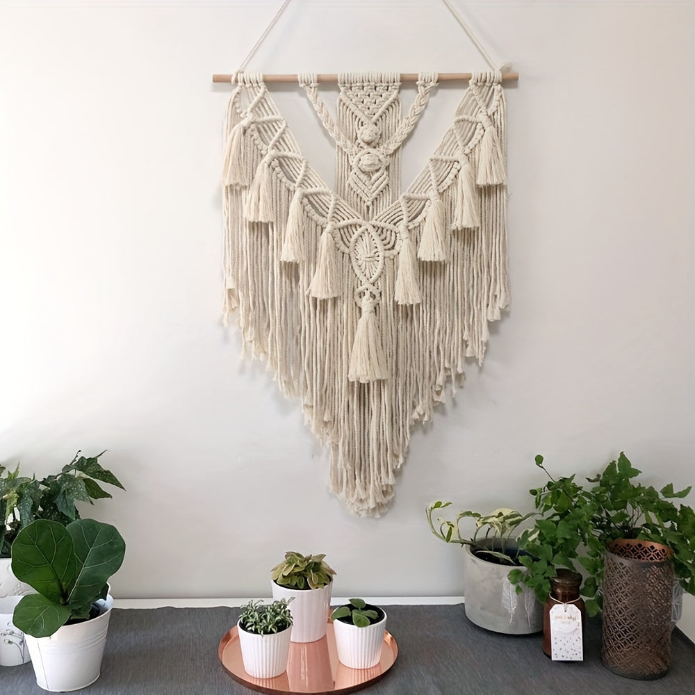 Bohemian Macramé Wanddecoratie – Ambachtelijk Geweven Katoen Wandkleed