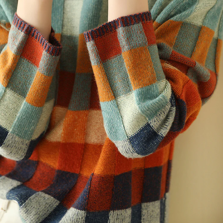 Col roulé doux en patchwork pour femme | Pull chaud en maille bouclée