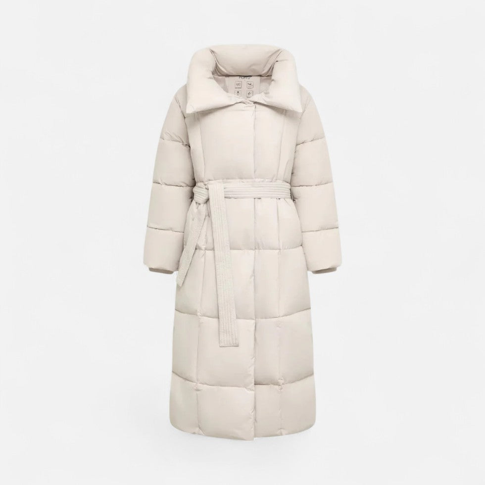Chaqueta acolchada larga de mujer con cinturón | Elegante chaqueta de invierno