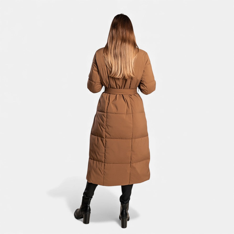Chaqueta acolchada larga de mujer con cinturón | Elegante chaqueta de invierno