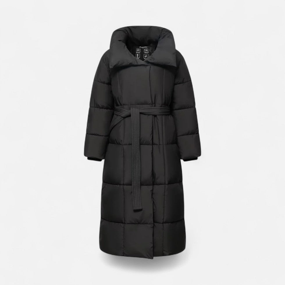 Chaqueta acolchada larga de mujer con cinturón | Elegante chaqueta de invierno