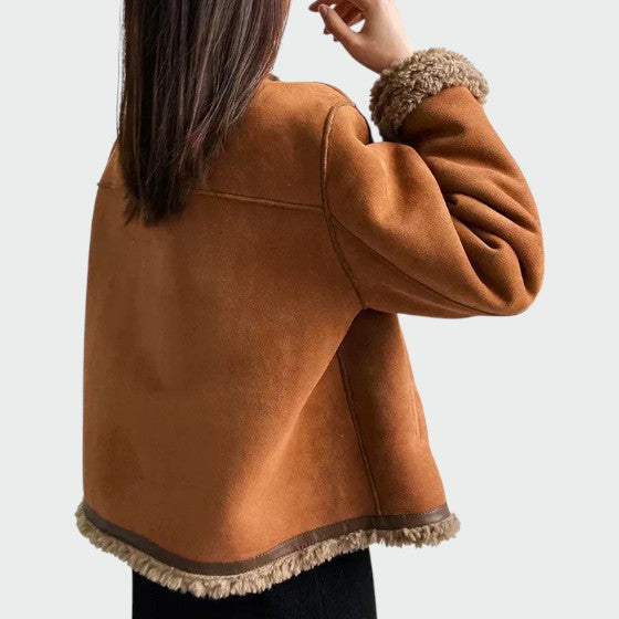 Élégante veste intemporelle | Manteau d’hiver en peau lainée pour femme avec doublure