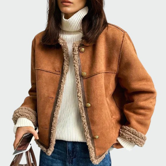 Élégante veste intemporelle | Manteau d’hiver en peau lainée pour femme avec doublure