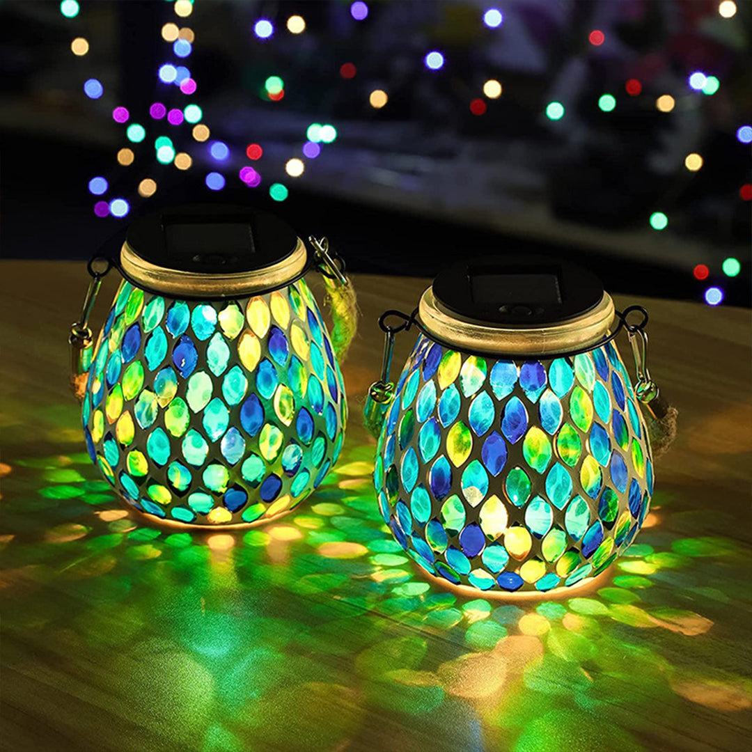 Handgemaakte Gekleurde Solar Buitenlamp – Stained Glass met Magisch Lichtspel