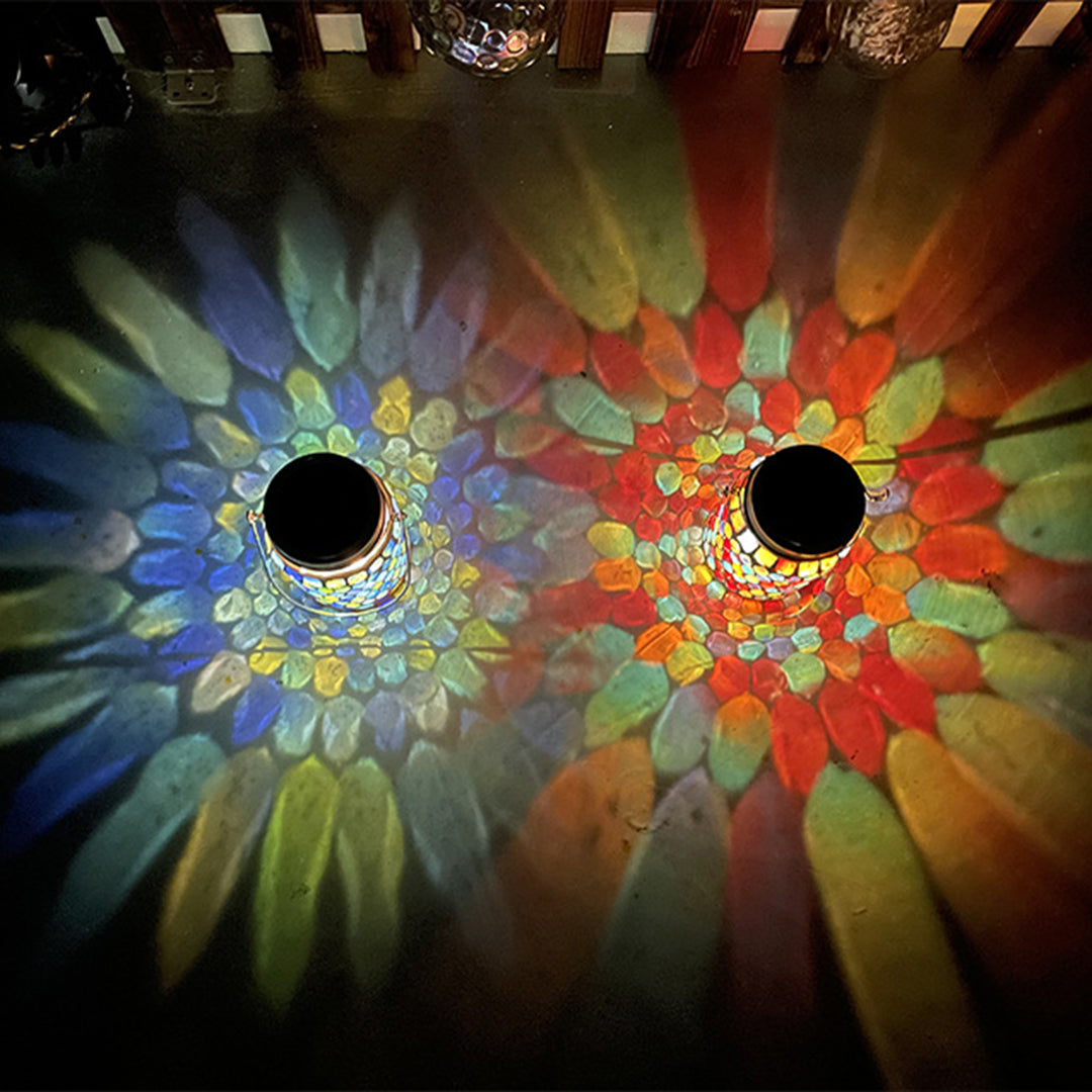 Handgemaakte Gekleurde Solar Buitenlamp – Stained Glass met Magisch Lichtspel