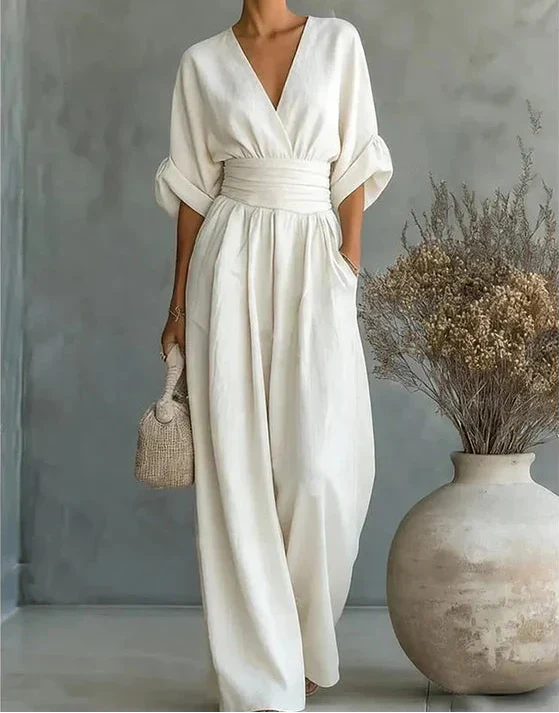 Elegante Damesjumpsuit Met Overslag | Wijde Pijpen & V-Hals